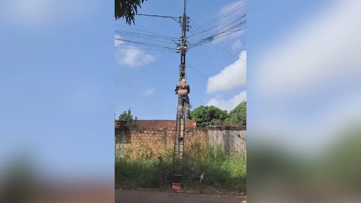Trabalhador sofre choque elétrico, fica inconsciente e é resgatado do alto de poste em Macapá