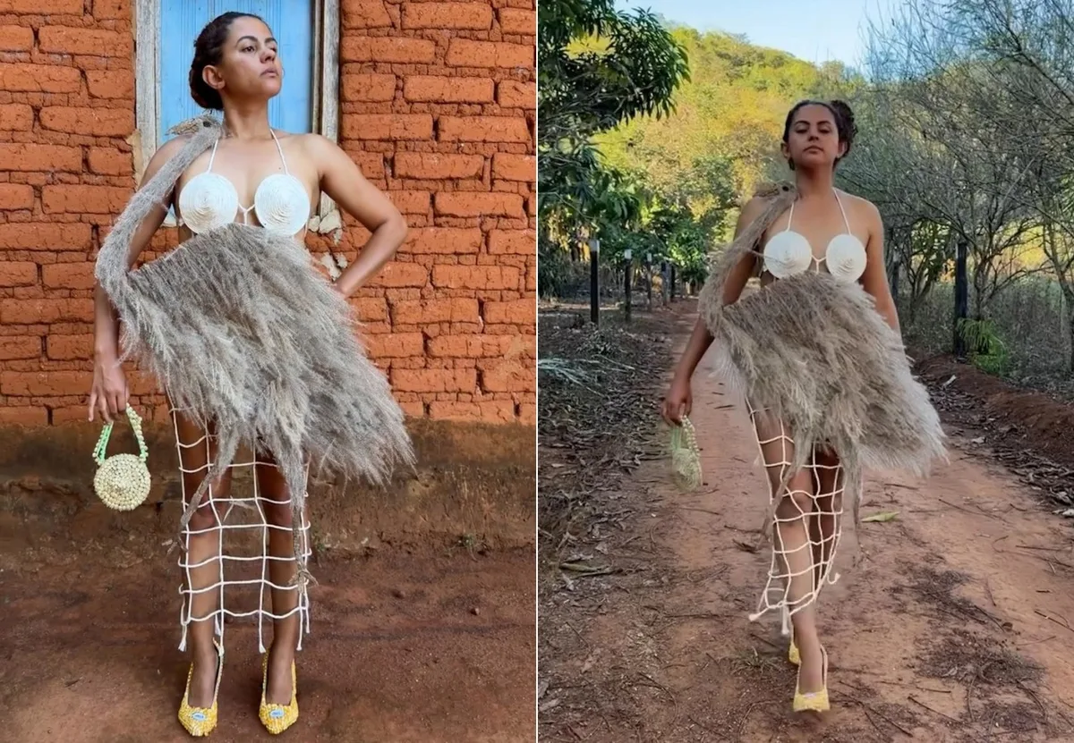 'Fashion Week Rural': Influenciadora inova com vestido inspirado em ave do cerrado e ganha elogio de famosos