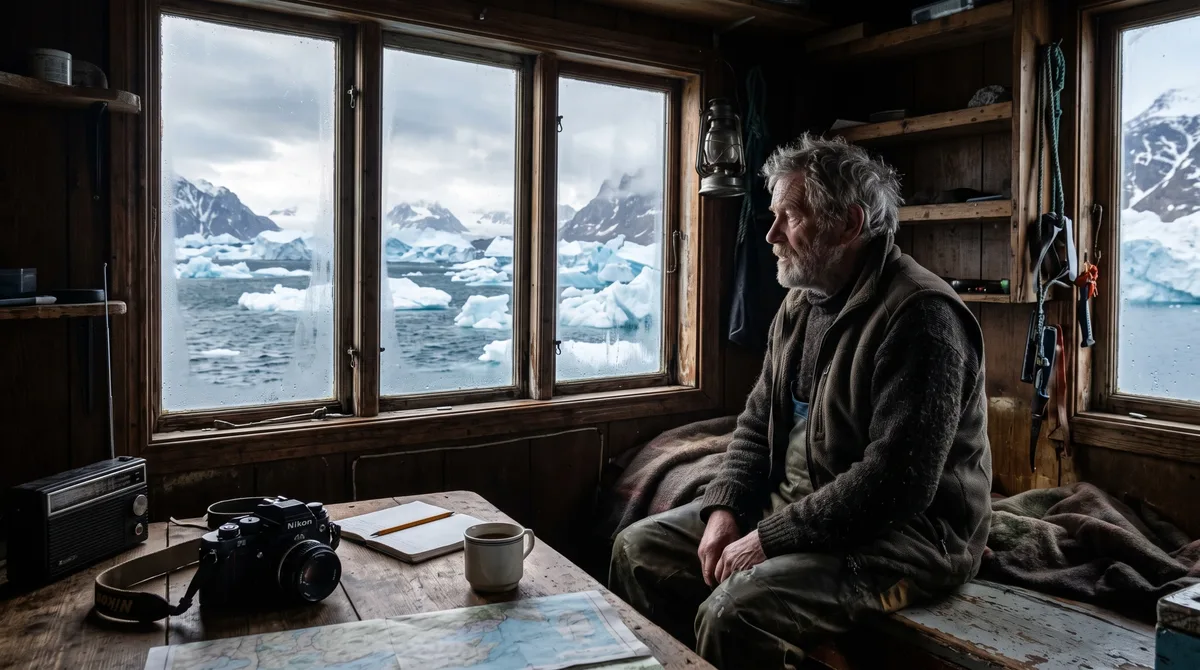 Pescador aposentado decide viver sozinho num barco ancorado perto da Islândia e passa a fotografar icebergs que mudam de posição diariamente diante da janela da cabine
