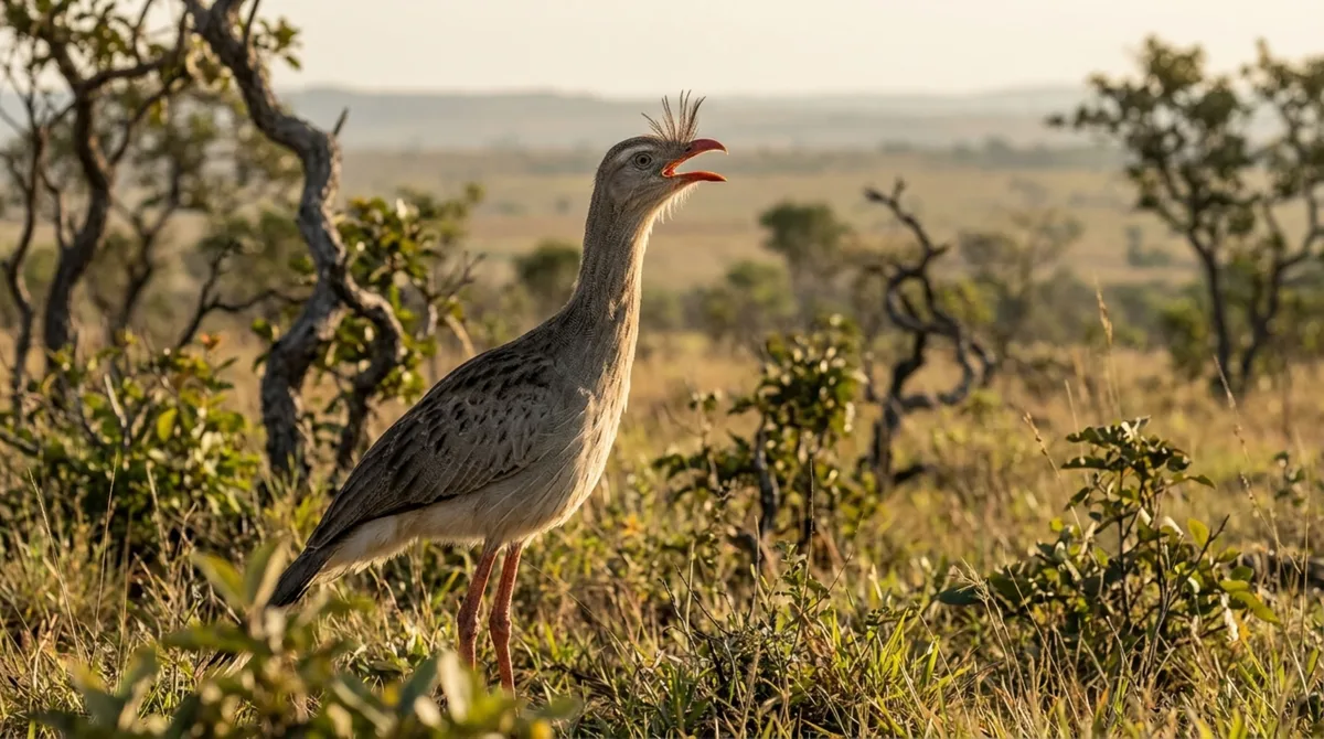 A seriema entrou na disputa das aves mais barulhentas e mostrou que volume extremo não depende de uma única anatomia
