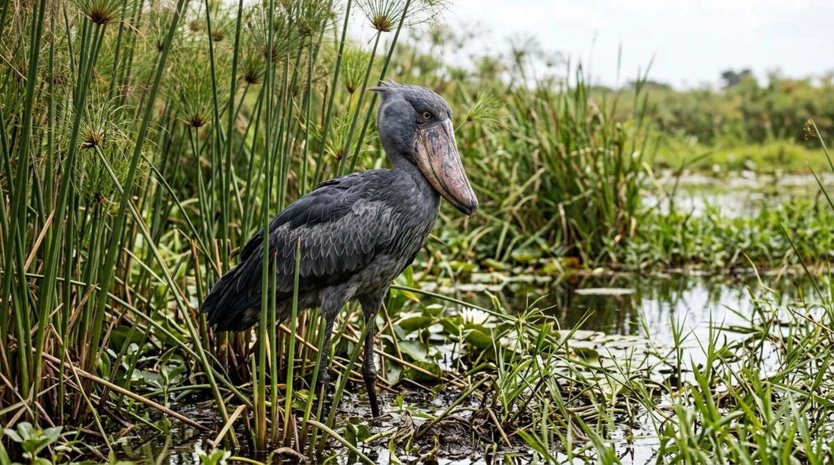 Com quase 1,5 metro de altura, uma ave africana pode passar longos períodos imóvel antes de atacar peixes com um dos maiores bicos do seu ambiente