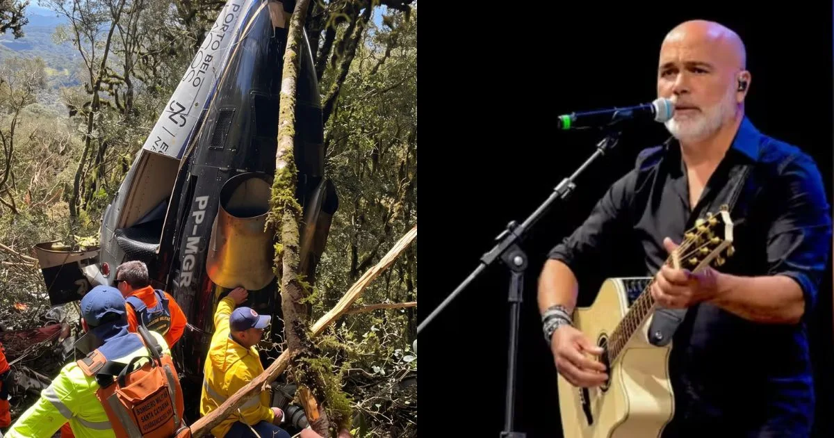 Morador registra momento que helicóptero onde estava o cantor Rick é encontrado na Serra catarinense
