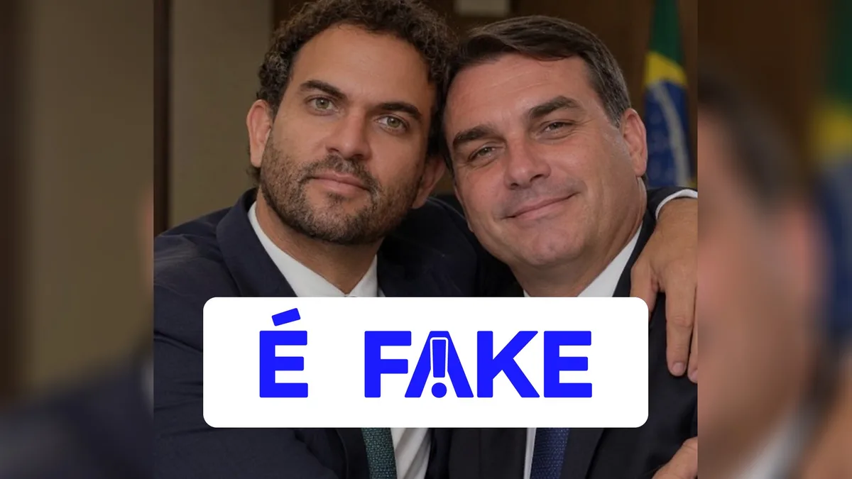 É #FAKE que Felipe Nunes fez foto com Flávio Bolsonaro e que Quaest pertence ao Banco Genial; imagem foi fabricada com IA