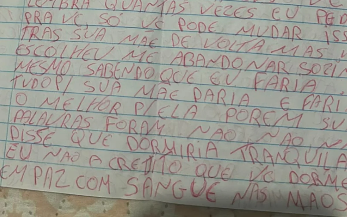 Homem que matou ex no interior de SP culpa filha em carta: 'Não acredito que você dorme em paz'