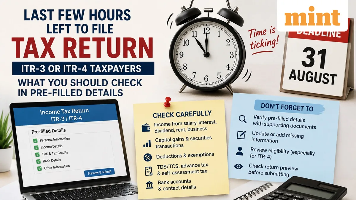Last few hours to file tax return: Key pre-filled details ITR-3 and ITR-4 filers must cross-check