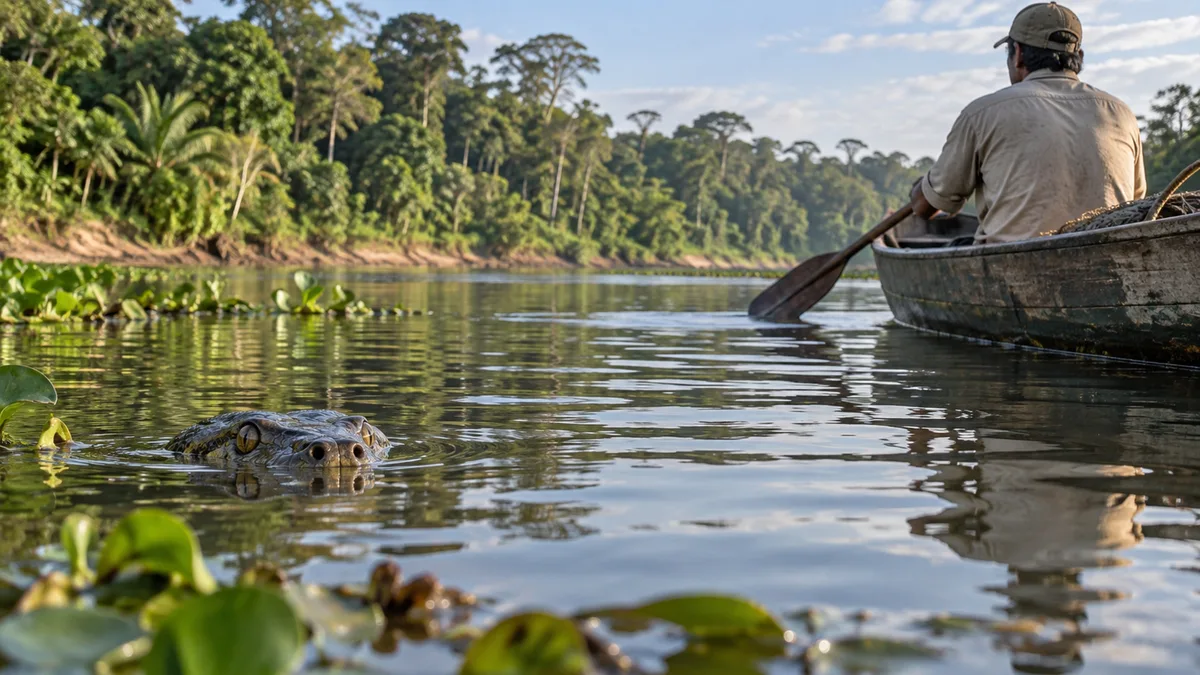 O pescador vê apenas alguns centímetros se movendo na superfície, mas debaixo da água pode existir uma serpente com mais de 100 kg
