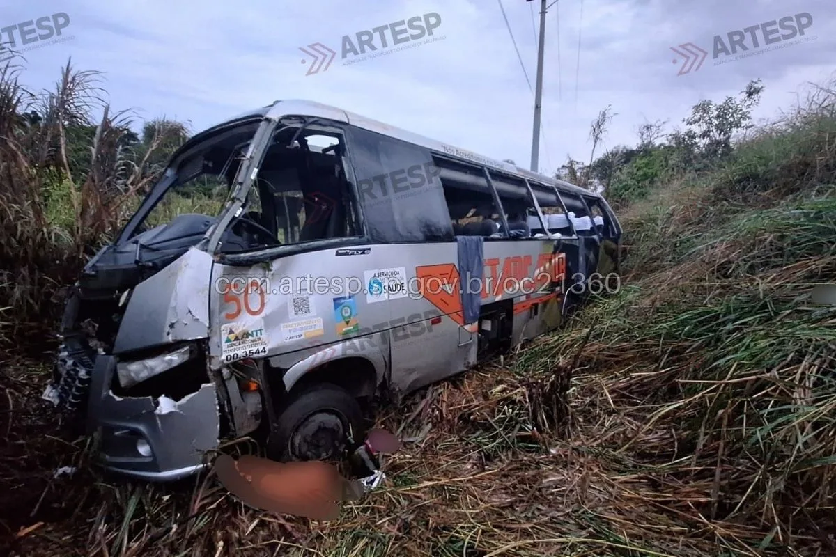 Micro-ônibus é fechado por caminhão, cai em ribanceira e deixa 3 mortos