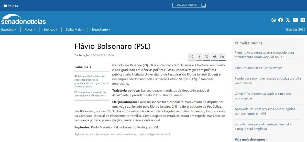 Flávio Bolsonaro publica diplomas de graduação, MBA e especialização após revelação sobre curso de pós que ele não fez