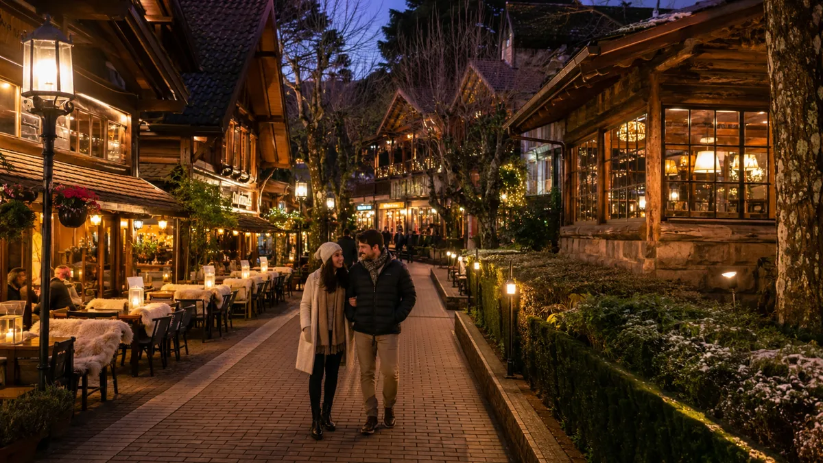 Cidade a 1.628 metros de altitude virou refúgio de inverno em São Paulo com chalés, montanhas, chocolates, fondues e temperaturas que fazem esquecer o calor
