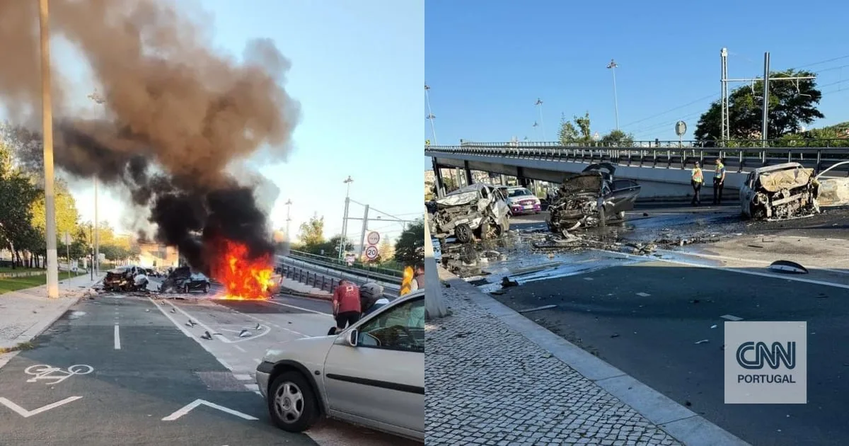 Perseguição policial termina com acidente aparatoso e carro incendiado em Algés