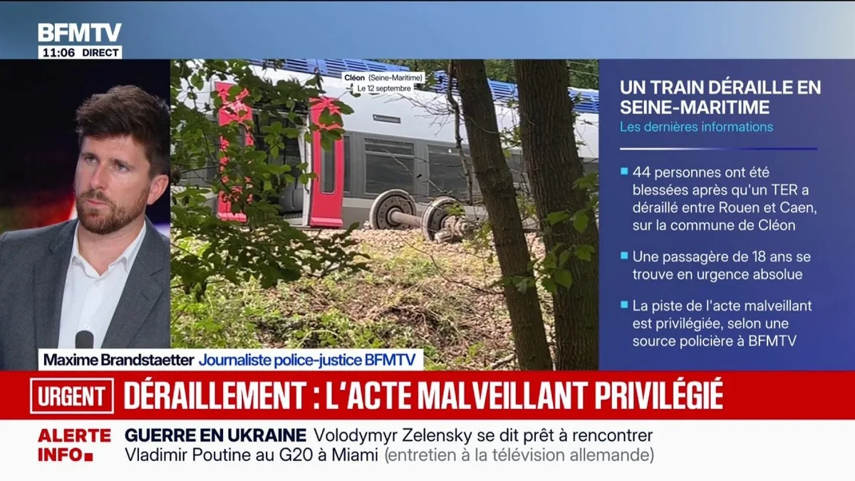 Déraillement d'un train en Normandie: la piste de l'acte malveillant privilégiée