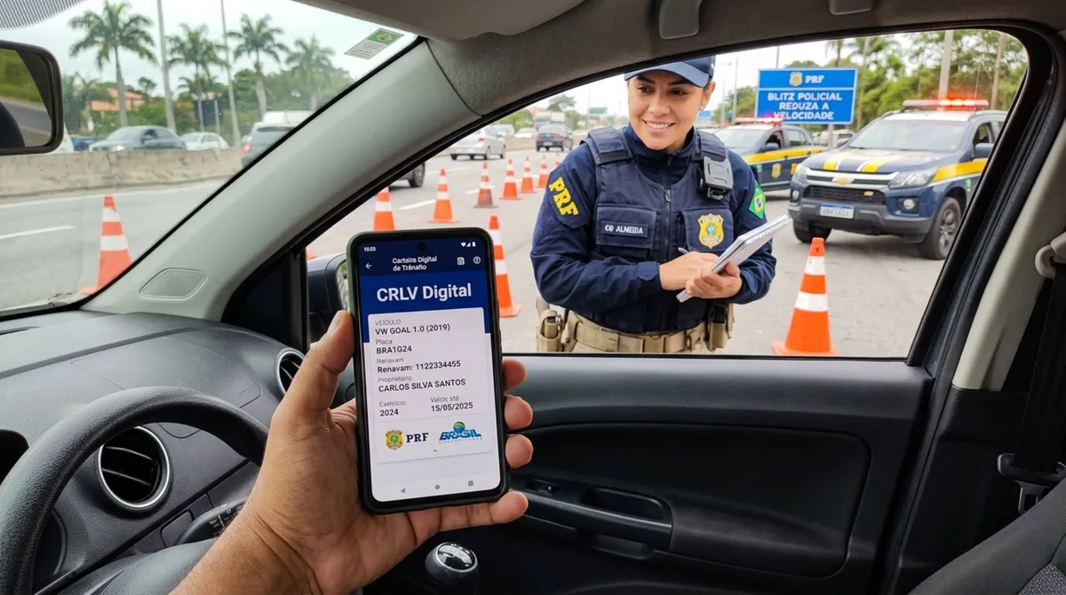 Motorista é parado na blitz de trânsito, ao ser solicitado o documento do carro, ele entrega o CRLV digital no celular e é questionado por agente, condutor afirma não carregar mais a versão impressa