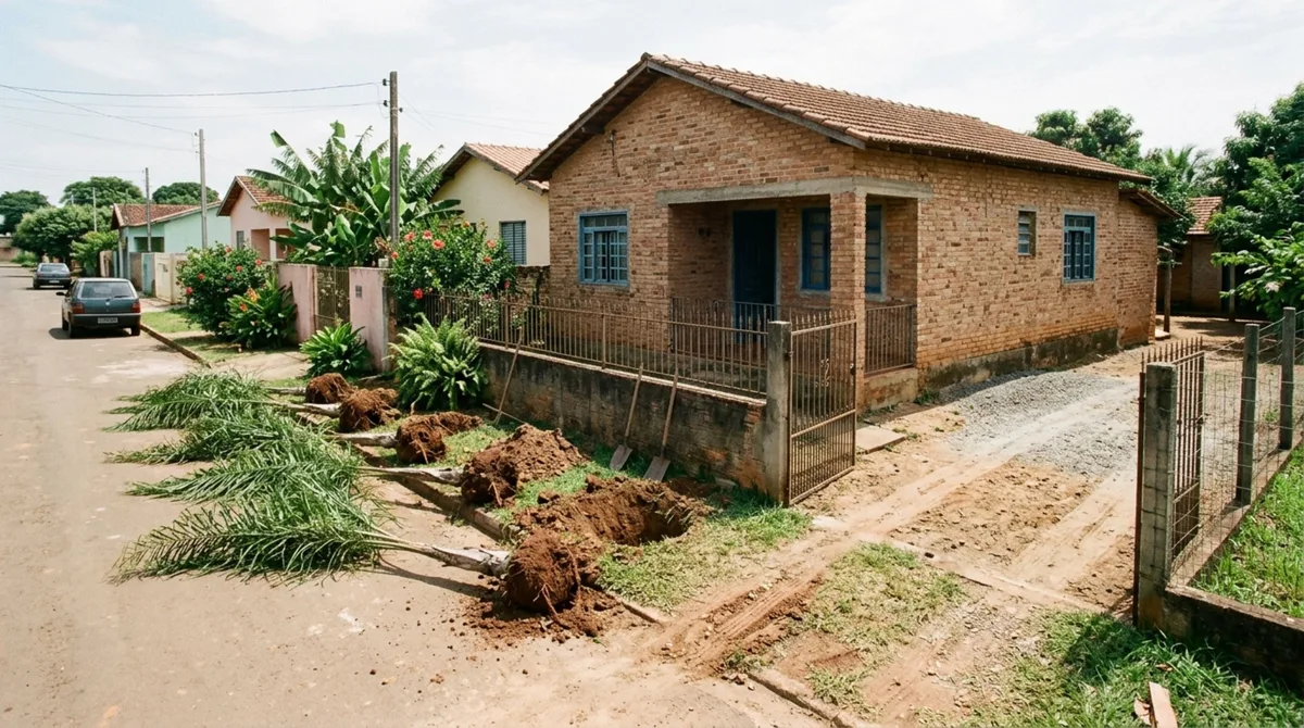 Família passa fim de semana fora e, ao voltar, encontra fileira de palmeiras arrancada para abertura de nova garagem do vizinho, família alega que palmeiras vinham crescendo há anos e caso vai parar na justiça, pedindo indenização