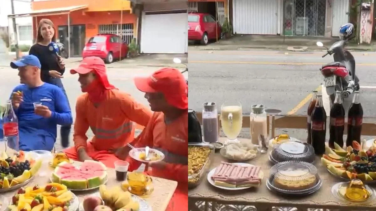 Coletores de lixo são surpreendidos com ‘banquete’ durante trabalho e gesto de dona de restaurante vira tradição em SC