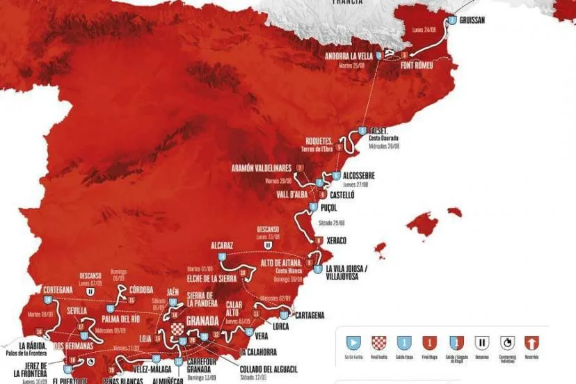 Le parcours complet et le profil des étapes de la Vuelta 2026