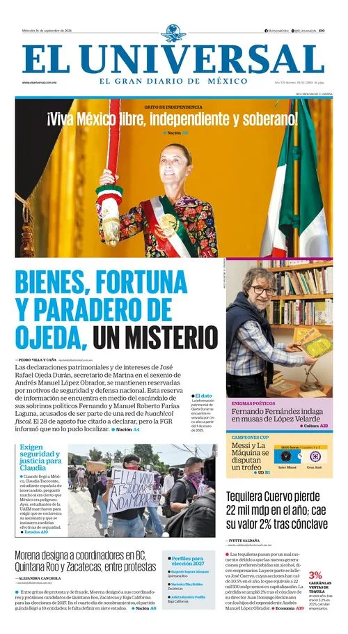 Portada impresa del 16 de septiembre de 2026
