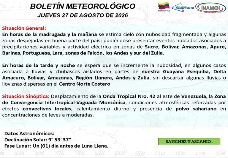 Onda tropical N.°42 generará lluvias en gran parte del país