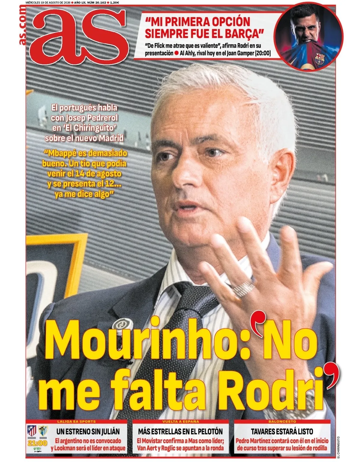 Mourinho dispara: "Rodri não faz falta, o Real Madrid fez boa proposta, e ele teve dúvidas"