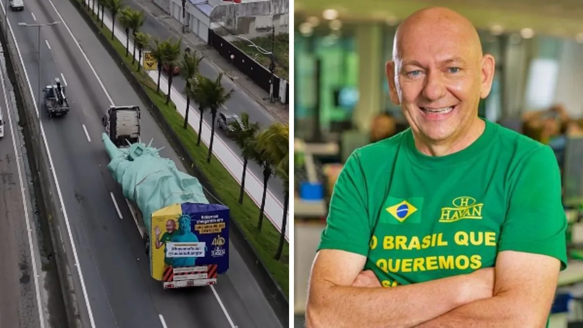 Luciano Hang mostra Estátua da Liberdade da Havan de R$ 1,5 milhão que vai percorrer 600 km em carreta por SC