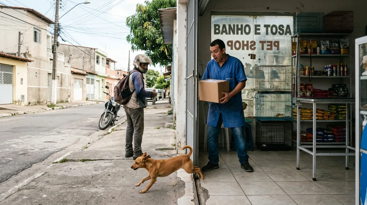 Tutora deixa o cachorro no pet shop para banho, recebe uma ligação dizendo que o animal desapareceu e passa horas procurando pelas ruas, mas as imagens da entrada mostram que ele saiu quando um funcionário abriu o portão para receber uma entrega