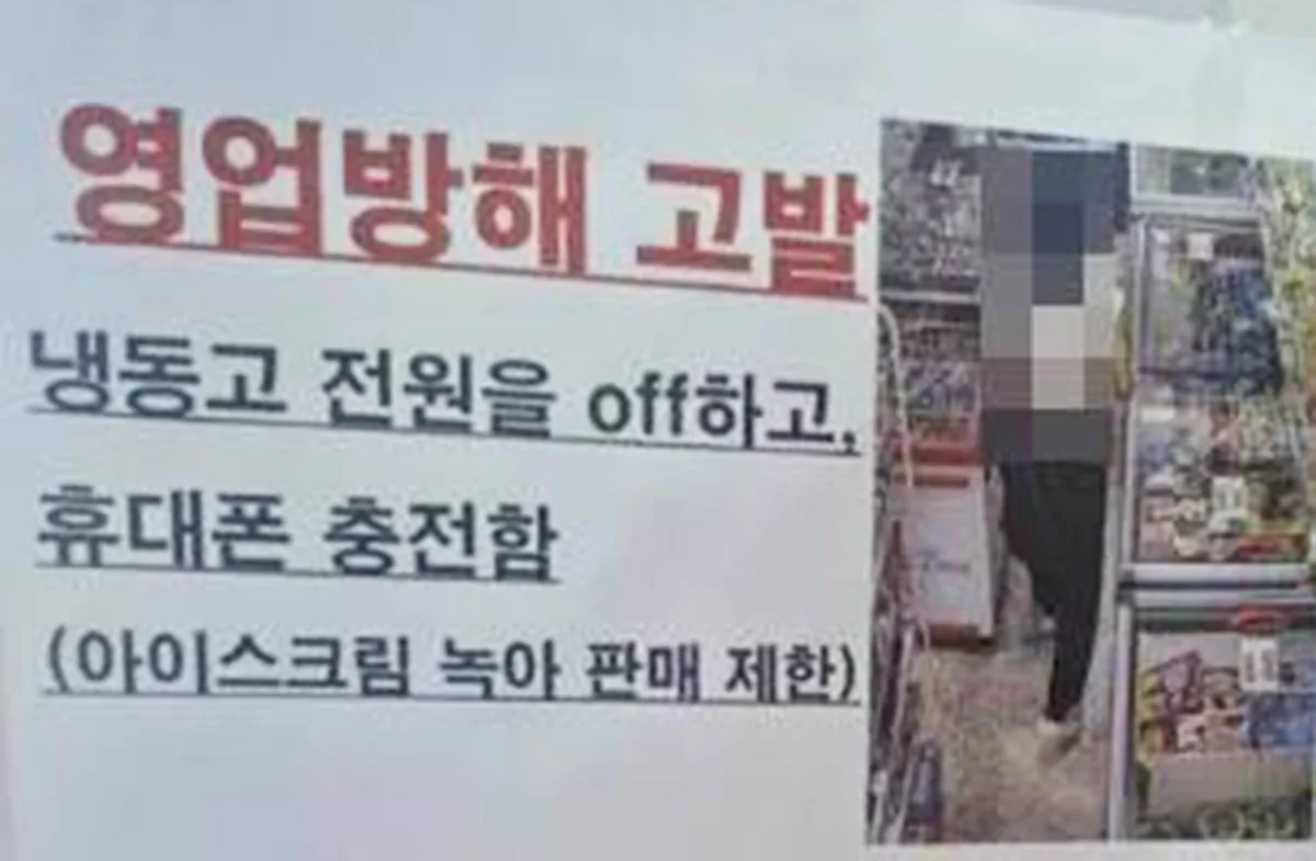 무인 아이스크림 매장 냉동고 전원 뽑고 폰 충전한 여성