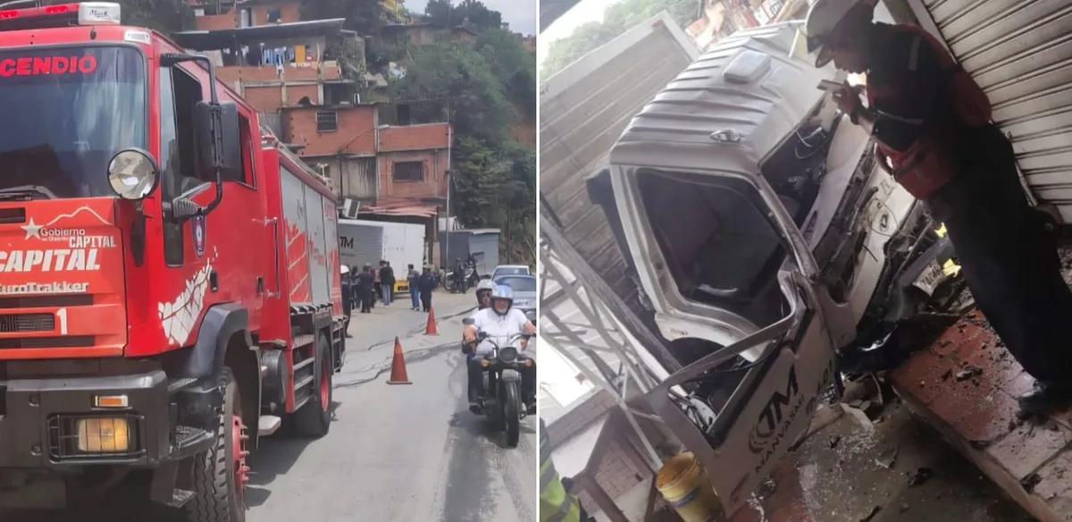Camión de mudanzas colisionó contra infraestructura y otros vehículos en La Yaguara