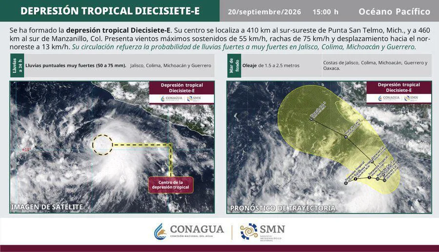 Depresión Tropical 17-E podría ser huracán categoría 3 en Guerrero