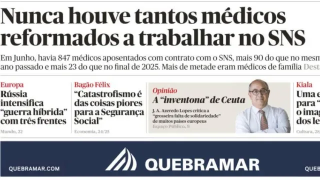 Hoje é notícia: Recorde de reformados no SNS; Corridas ilegais aumentam
