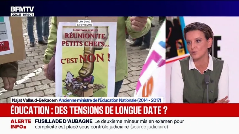 Najat Vallaud--Belkacem, ancienne ministre de l'Éducation nationale, reconnaît "des erreurs dans la gestion des manifestations" de son ancien gouvernement et souhaite "tirer des leçons du passé"