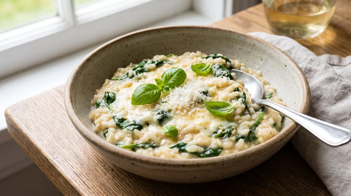 Receta de risotto con queso y espinaca, rápida y fácil