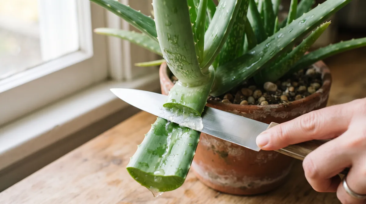 A técnica do corte certo na base: como colher e usar o gel da sua Babosa (Aloe Vera) em casa sem enfraquecer a planta ou paralisar o seu crescimento
