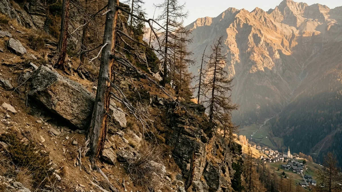Florestas que pareciam protegidas pela altitude começaram a perder árvores, e secas repetidas agora alcançam até os cinturões frios dos Alpes suíços