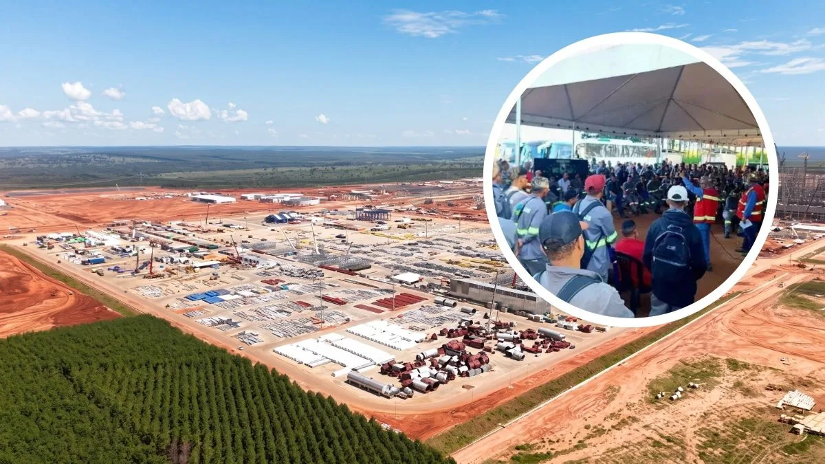 Trabalhadores de obra da maior fábrica de celulose do mundo paralisam atividades por aumento salarial e de vale-alimentação no Brasil