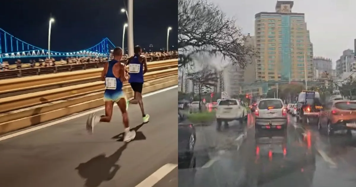 Maratona Internacional debaixo de chuva ‘trava’ principais vias e deixa motoristas parados por mais de 1 hora em Florianópolis