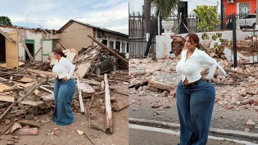 INSÓLITO: Influencer panameña posó sobre escombros tras terremoto y desató ola de críticas en redes