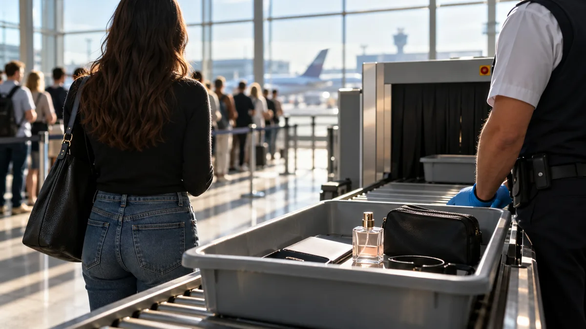 Passageira leva um perfume quase vazio na bagagem de mão e contesta a inspeção do aeroporto porque o frasco tem capacidade maior que o limite permitido