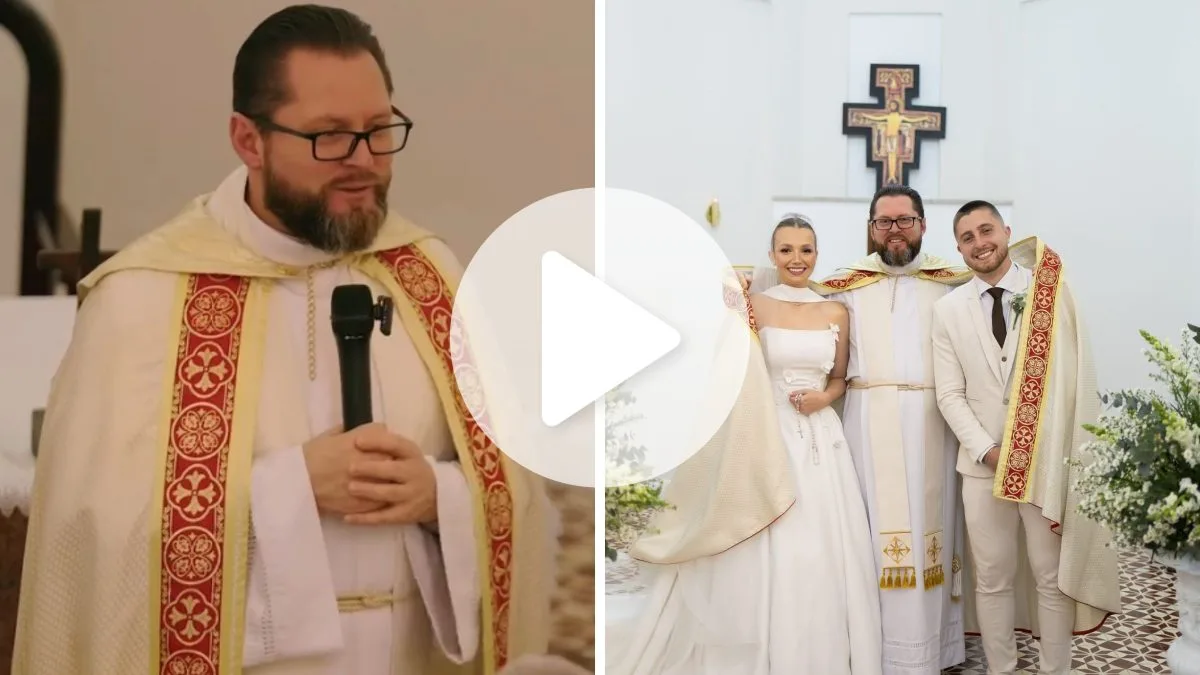 ‘Tem que ser pau-mandado sim’, diz padre a noivo durante casamento em SC e brincadeira sobre priorizar a esposa viraliza na internet