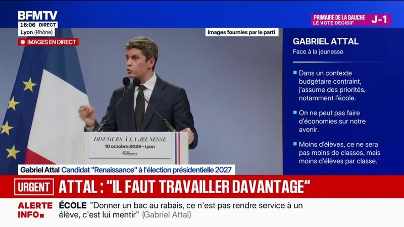 Présidentielle: Gabriel Attal, candidat "Renaissance", promet un "plan de désendettement"