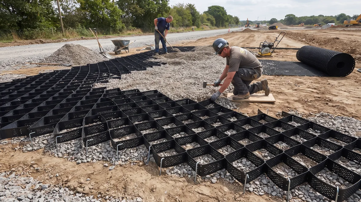 As colmeias de plástico esticadas no chão que travam a terra solta e criam pavimentos de altíssima resistência para rampas e garagens sem precisar de asfalto