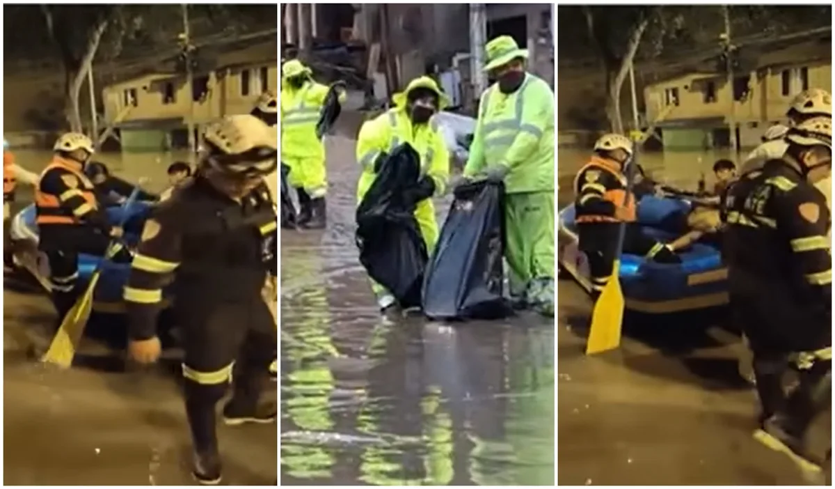 Usan bote inflable para rescatar a vecinos atrapados por inundación en Villa El Salvador