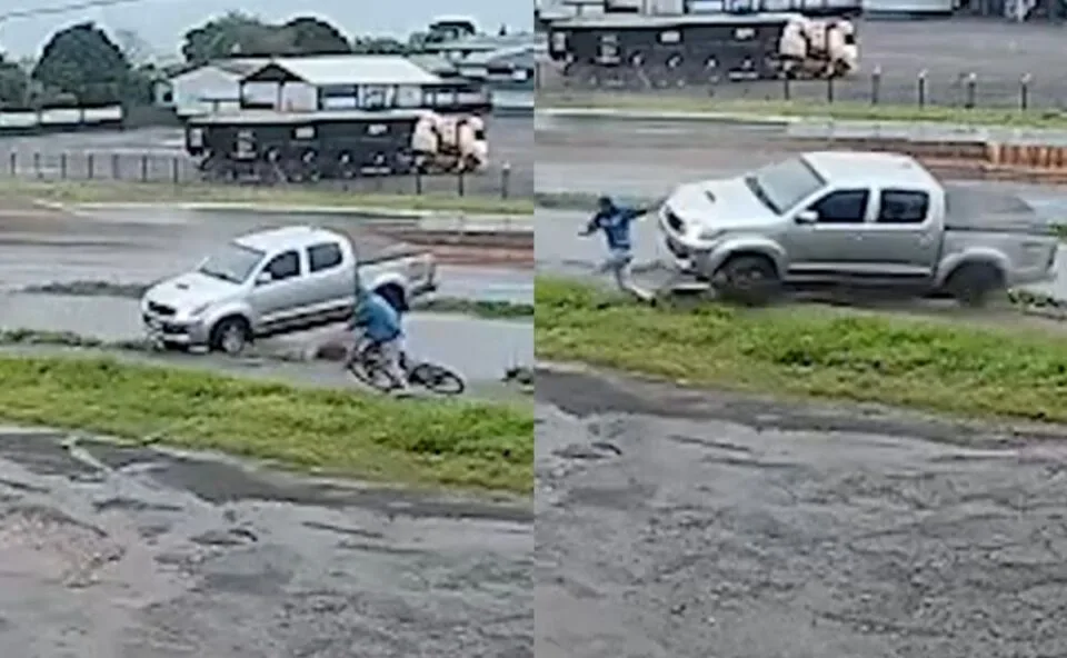 Vídeo impressionante! Ciclista salta de bicicleta e escapa de atropelamento durante capotamento na BR-163