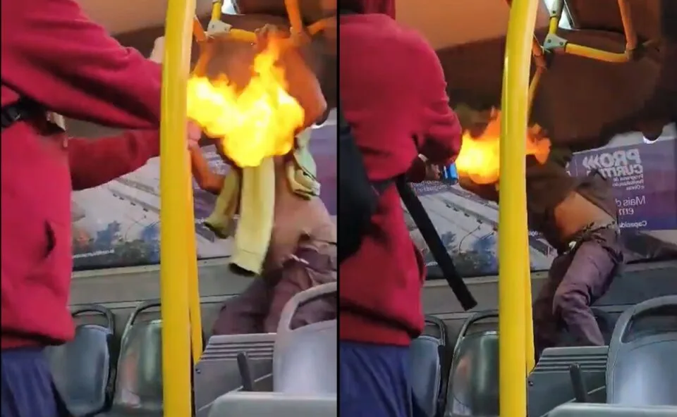 Vídeo! Passageiro usa spray e fogo durante confusão dentro de ônibus em Curitiba