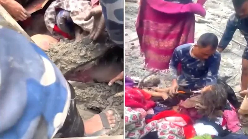 Girl rescued from rubble after Nepal floods