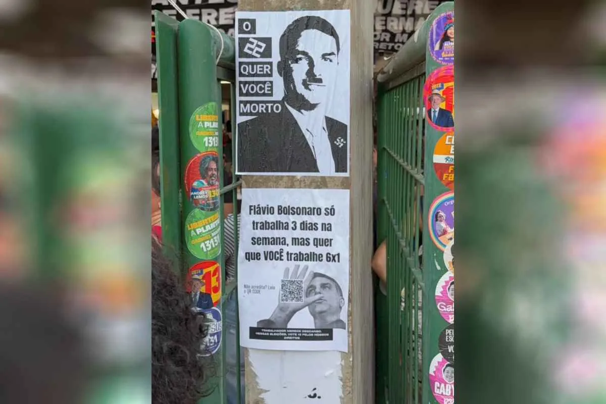 "22 quer você morto": cartaz na UnB mostra Flávio de Hitler; MP é acionado