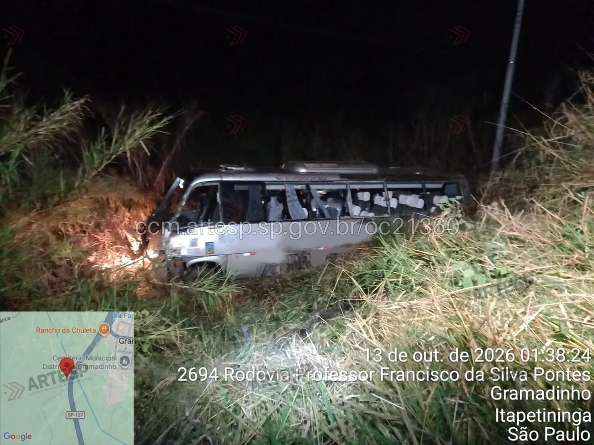 Micro-ônibus capota em rodovia de SP e deixa 3 mortos