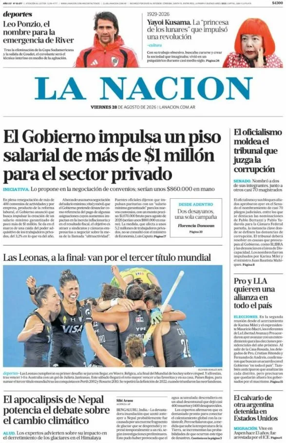 Portadas latinoamericanas de este viernes 28 de agosto de 2026