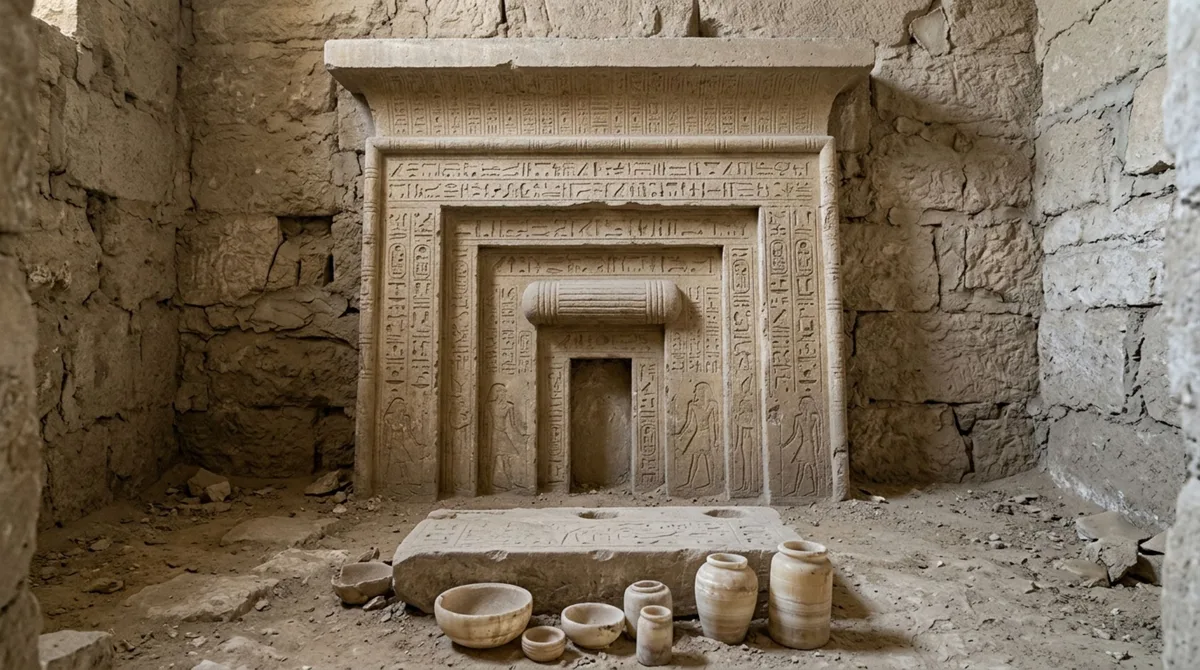 Uma tumba egípcia de 4 mil anos tinha uma porta que não levava a lugar algum: passagem simbólica apareceu junto de mais de cem estatuetas funerárias