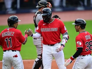 Jo Adell erupts for a career-high 6 RBIs, 455-foot homer as the Guardians crush the Giants 8-1