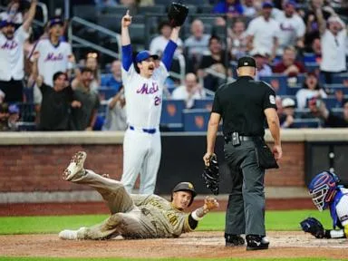 Benge and Ewing nail the Padres at home plate as the Mets hang on for a 2-1 victory