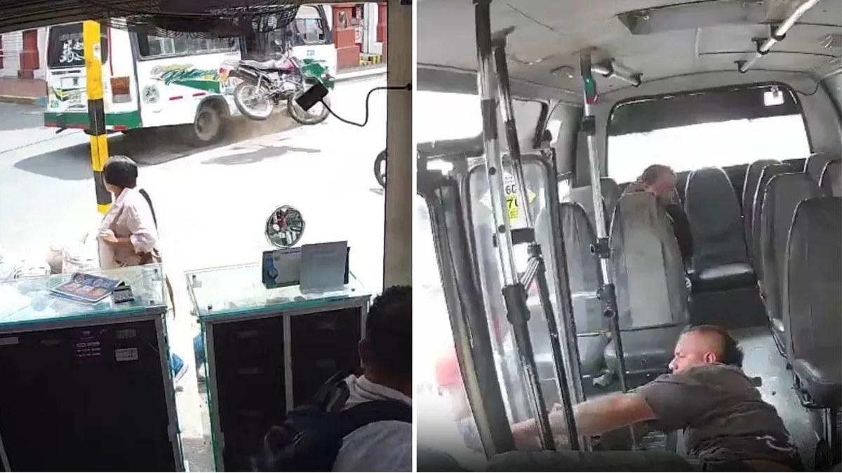 Motociclista se salvó de milagro en Buga, tras chocar contra un bus a alta velocidad terminó dentro del vehículo: todo quedó en video